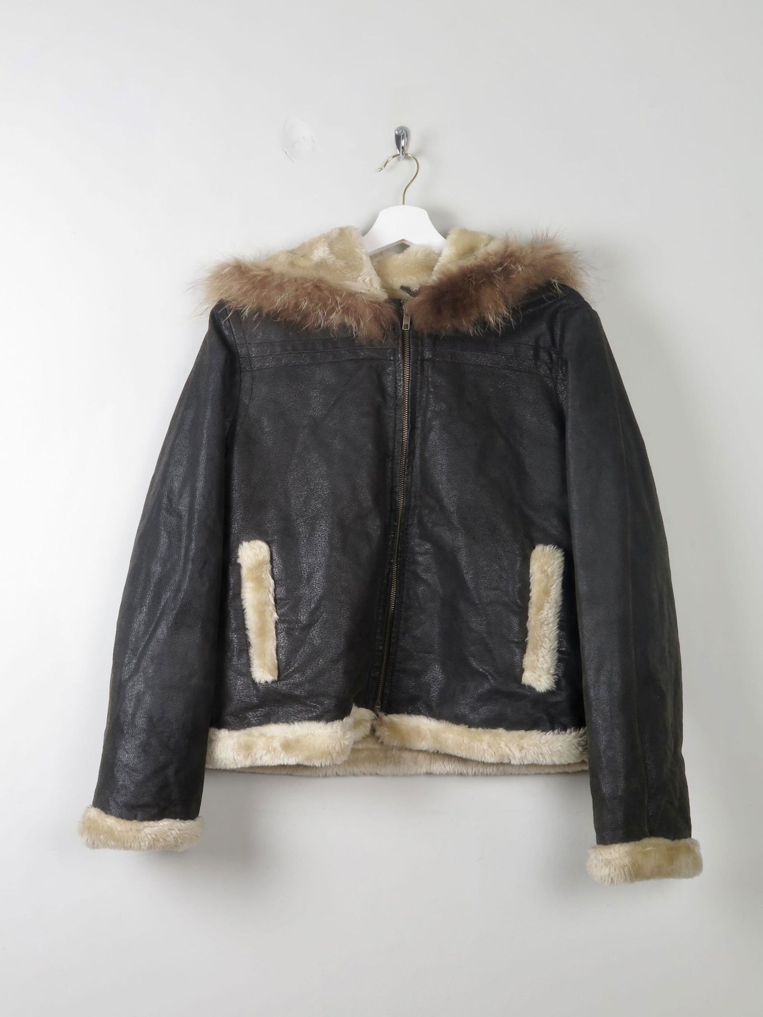 Women's Vintage Leather Lined Jacket With Hood M - The Harlequin