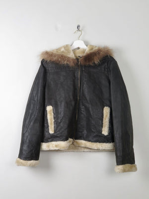 Women's Vintage Leather Lined Jacket With Hood M - The Harlequin