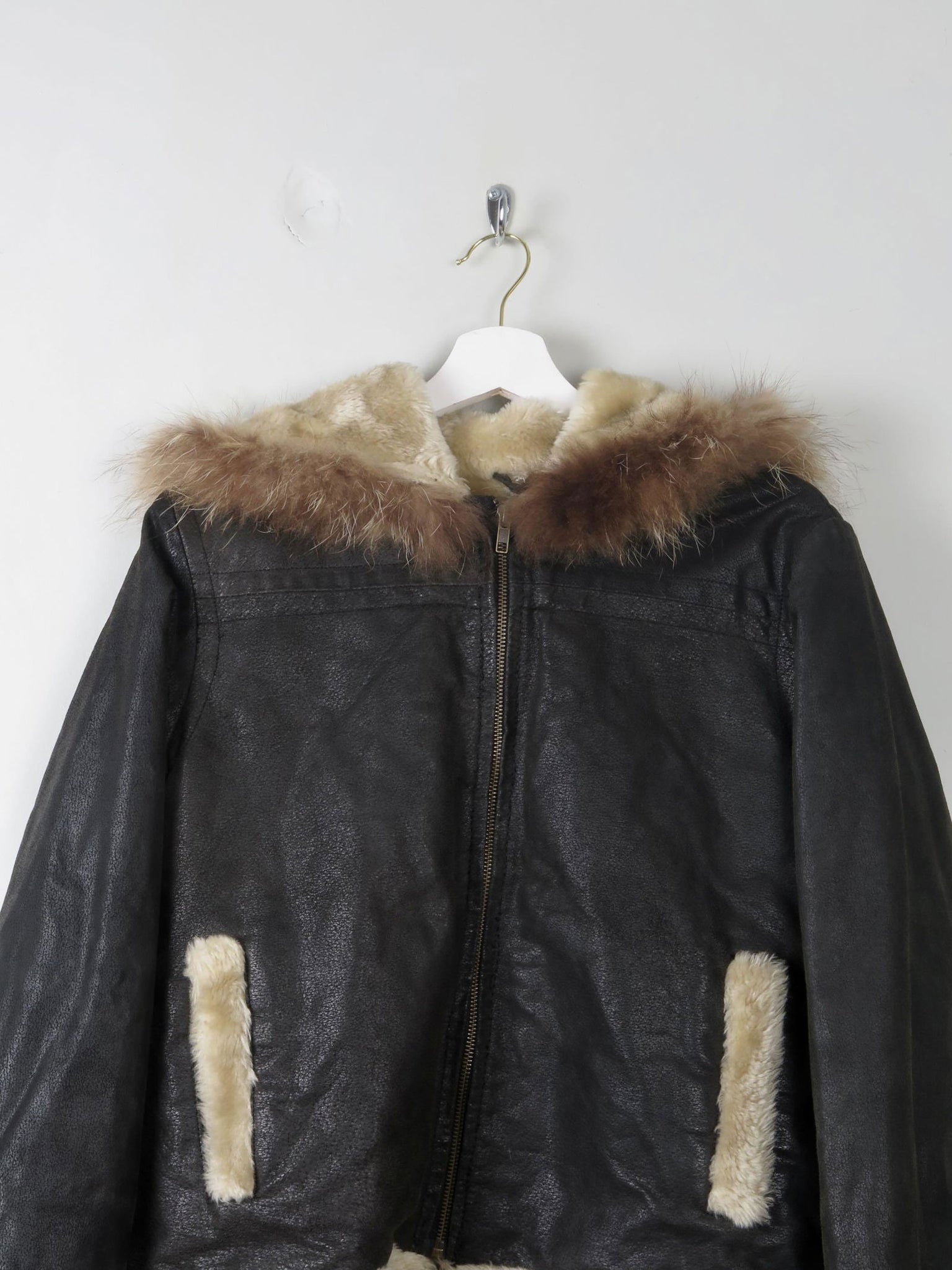 Women's Vintage Leather Lined Jacket With Hood M - The Harlequin