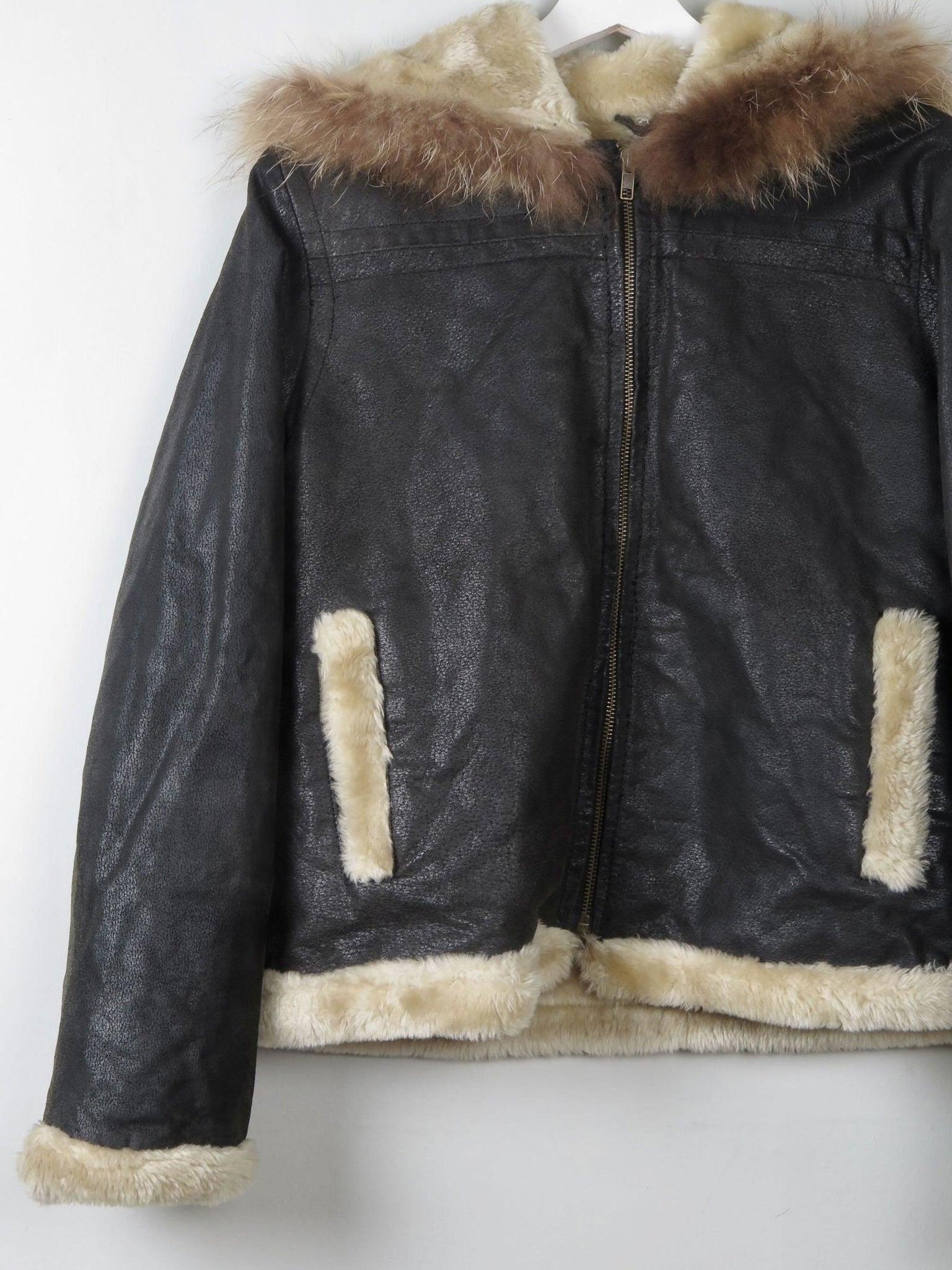Women's Vintage Leather Lined Jacket With Hood M - The Harlequin