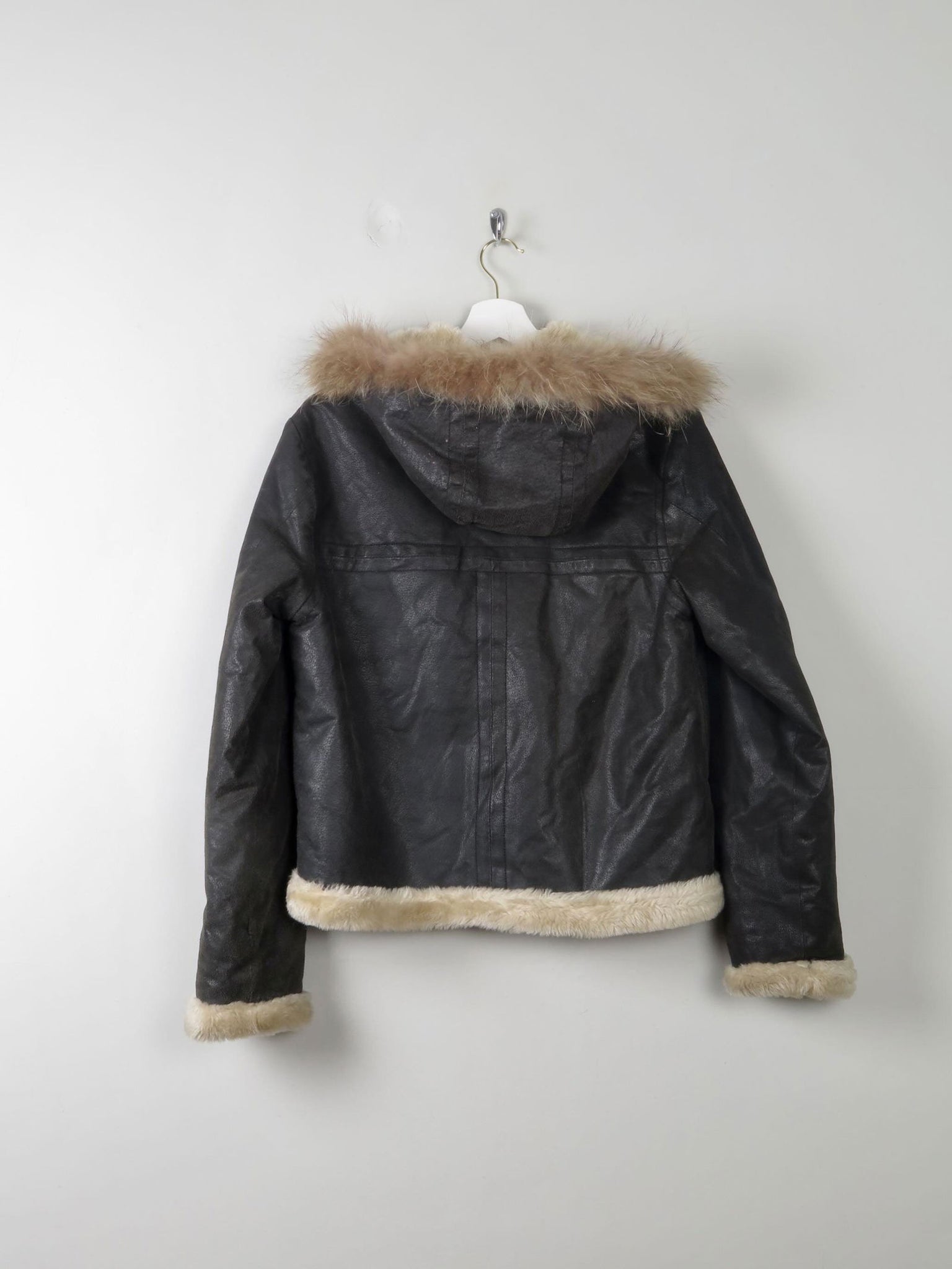 Women's Vintage Leather Lined Jacket With Hood M - The Harlequin