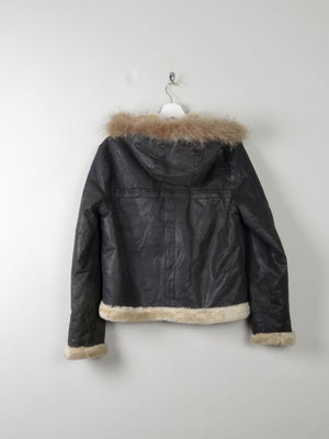 Women's Vintage Leather Lined Jacket With Hood M - The Harlequin
