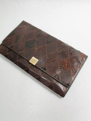 Women's Vintage Leather Snakeskin Clutch Bag - The Harlequin