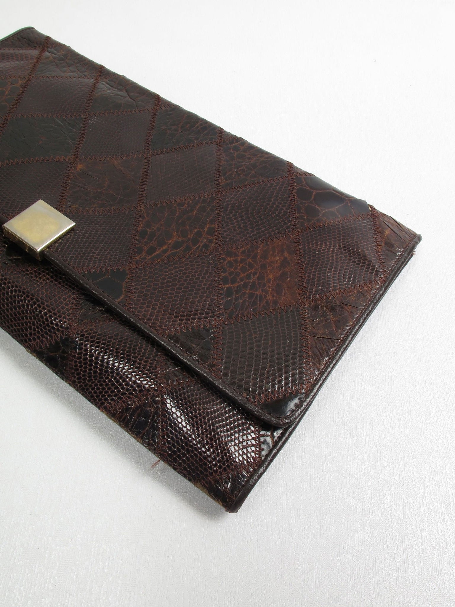 Women's Vintage Leather Snakeskin Clutch Bag - The Harlequin