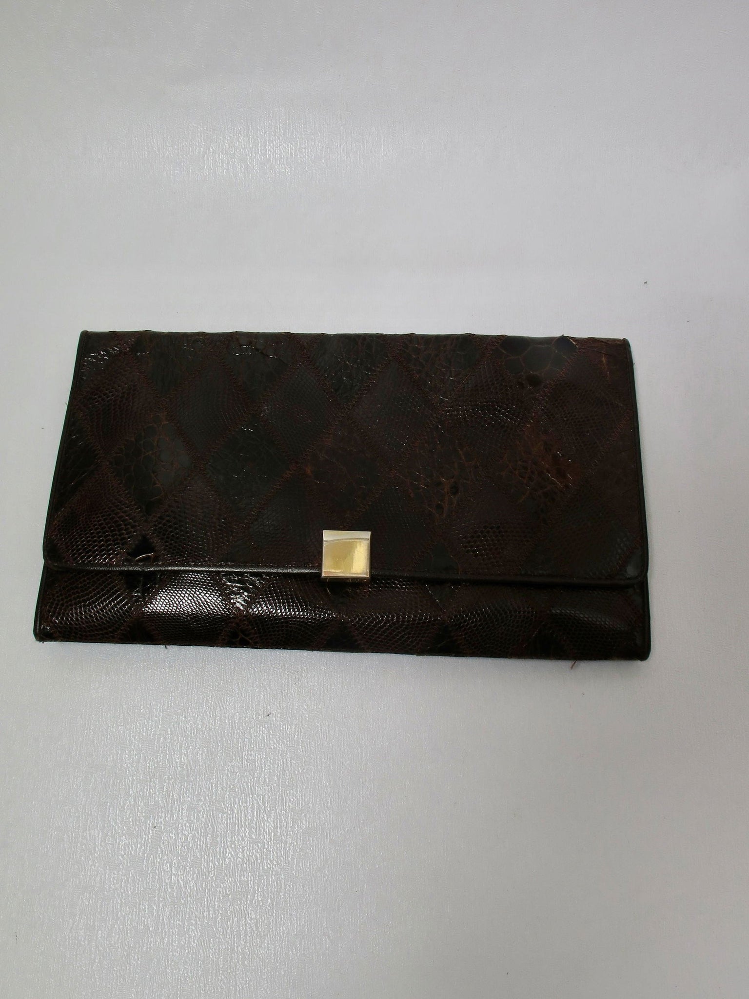 Women's Vintage Leather Snakeskin Clutch Bag - The Harlequin