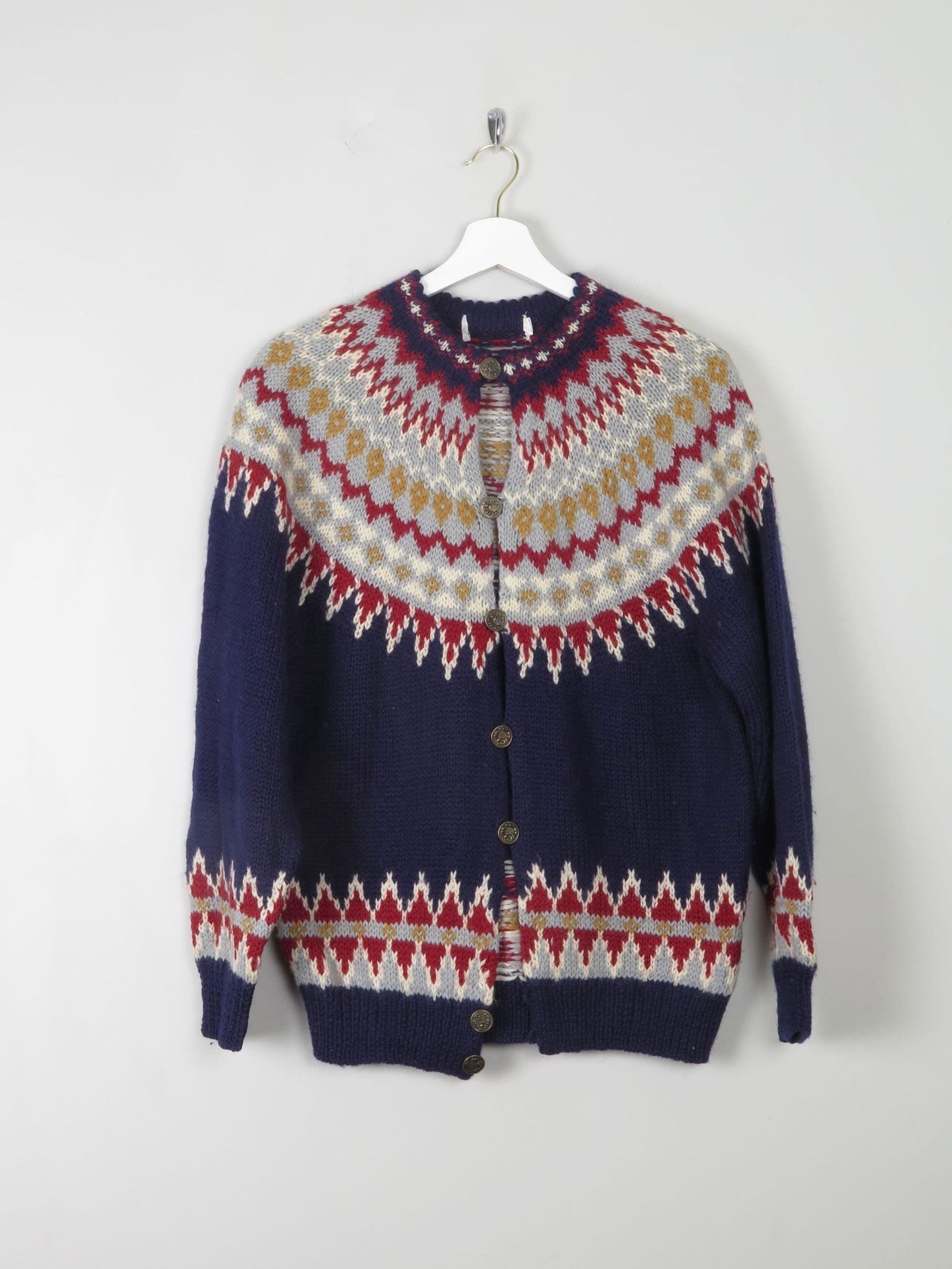 Women's Vintage Navy Fair Isle Cardigan S/M - The Harlequin