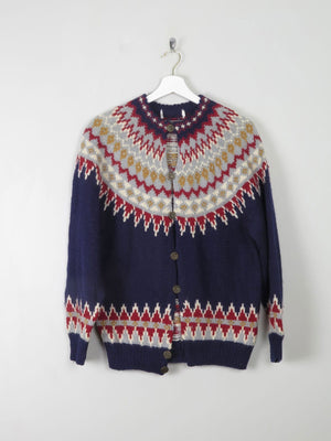 Women's Vintage Navy Fair Isle Cardigan S/M - The Harlequin