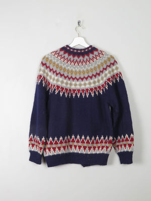 Women's Vintage Navy Fair Isle Cardigan S/M - The Harlequin