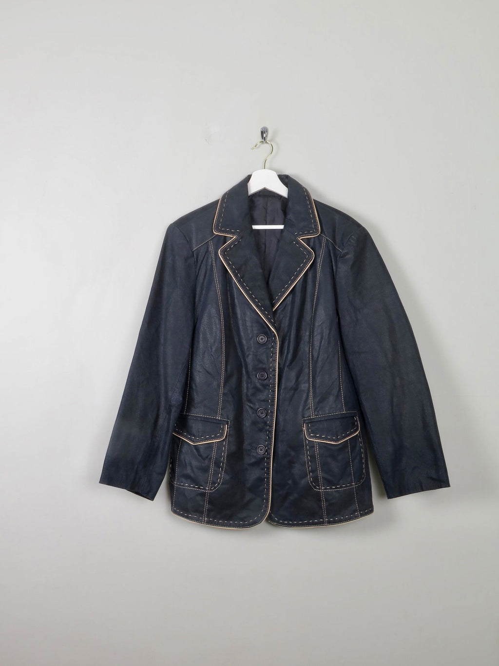 Women's Vintage Navy Leather Jacket L/XL - The Harlequin