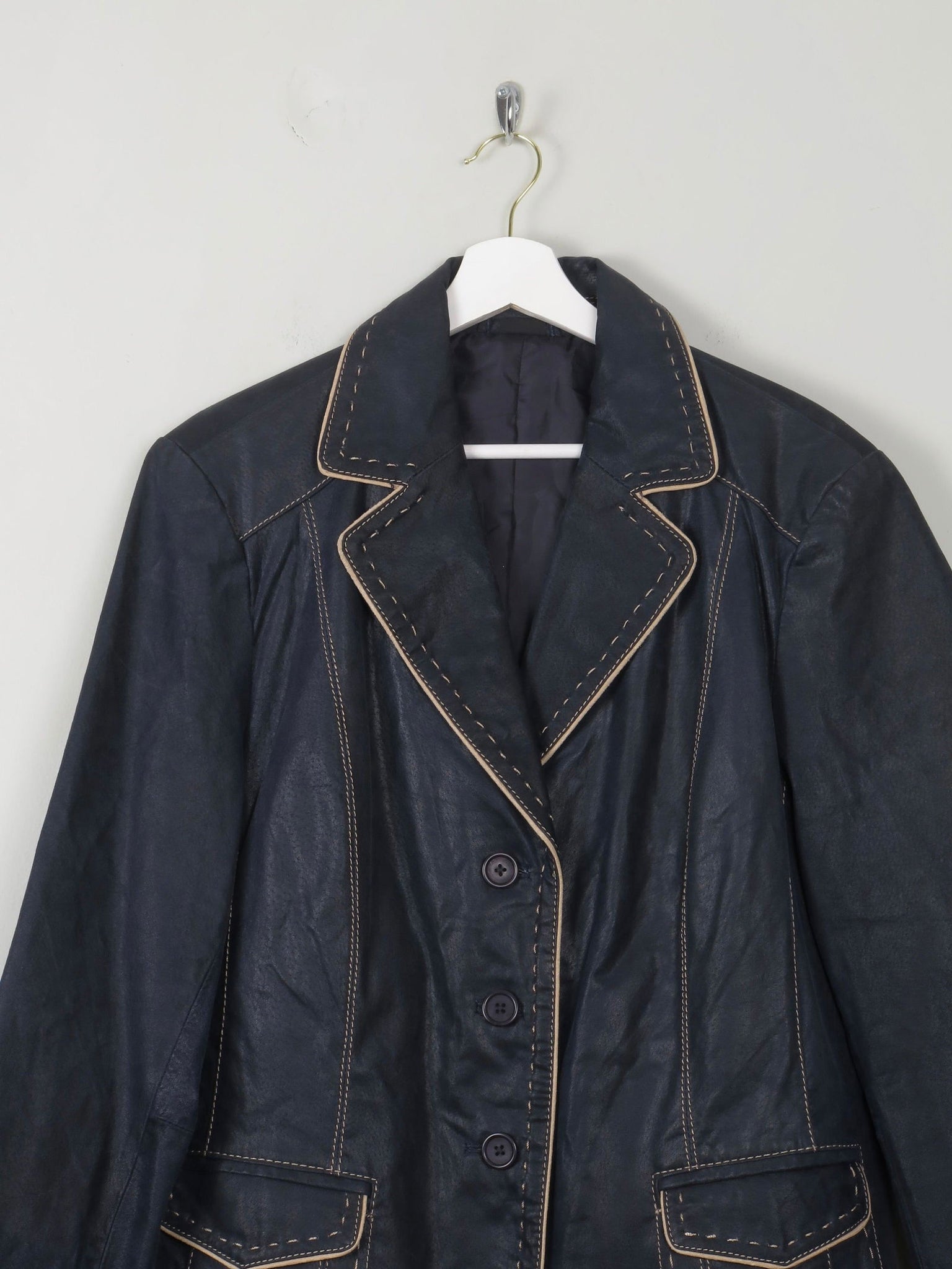 Women's Vintage Navy Leather Jacket L/XL - The Harlequin