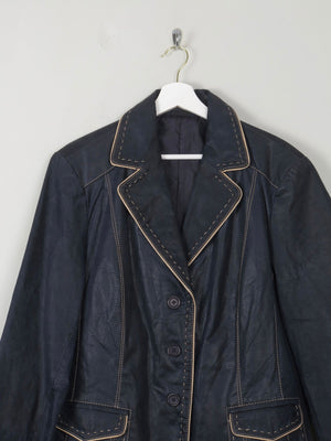 Women's Vintage Navy Leather Jacket L/XL - The Harlequin