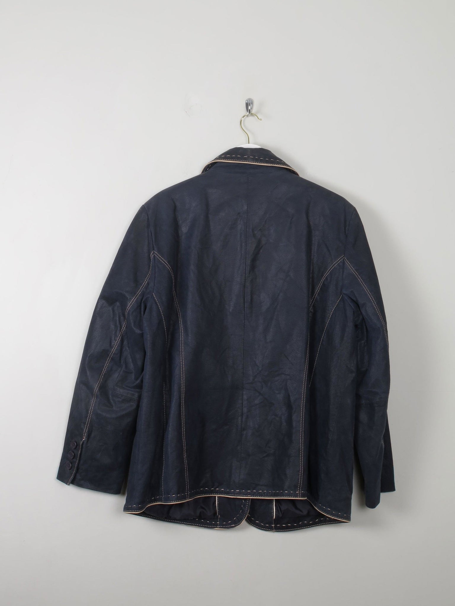 Women's Vintage Navy Leather Jacket L/XL - The Harlequin