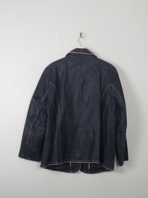Women's Vintage Navy Leather Jacket L/XL - The Harlequin