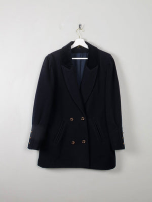 Women's Vintage Navy Short Coat With Velvet Trims S/M - The Harlequin