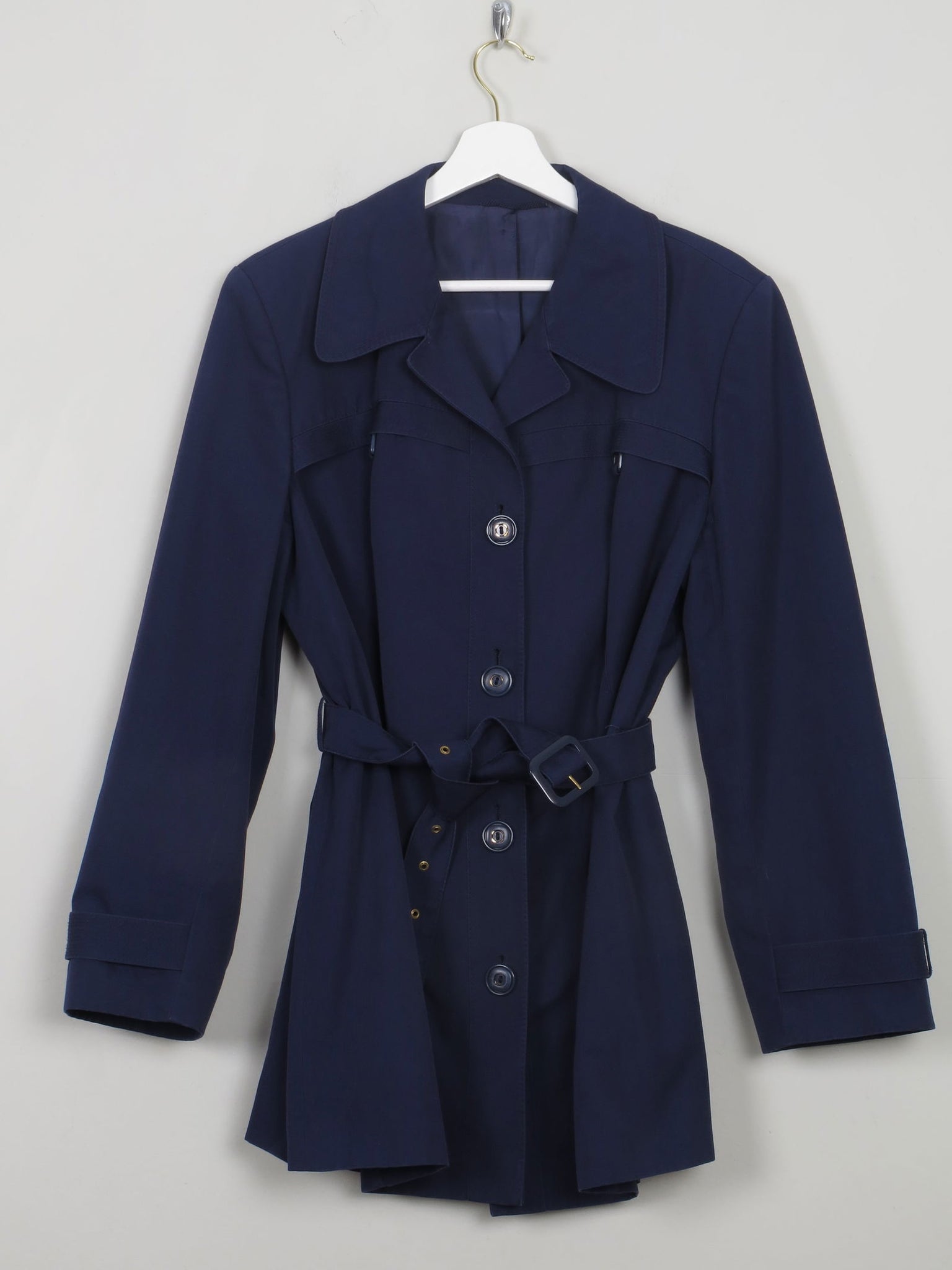 Women's Vintage Navy Short Trench Coat L - The Harlequin