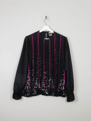 Women's Vintage Pink & Black Sequin Top M/L - The Harlequin