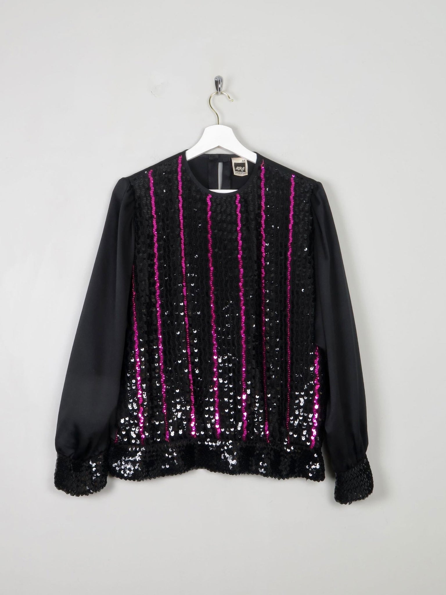 Women's Vintage Pink & Black Sequin Top M/L - The Harlequin