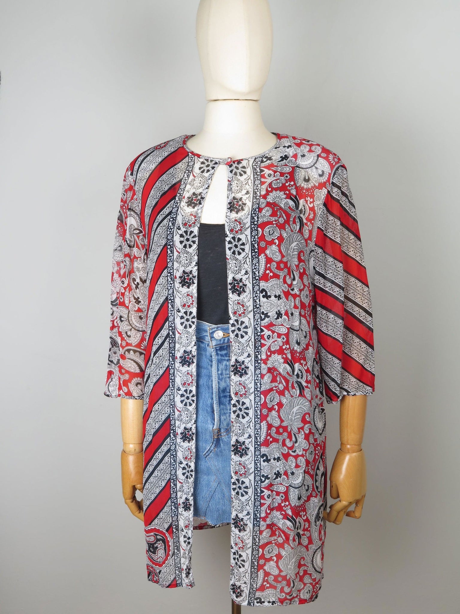 Women's Vintage Red & Black Printed Tunic M - The Harlequin