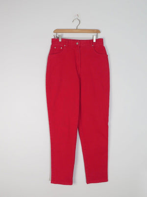 Women's Vintage Red Jinglers Mom Jeans 31" W - The Harlequin