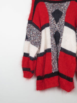 Women's Vintage Red Mohair Patchwork Hand-knit Jumper M/L - The Harlequin
