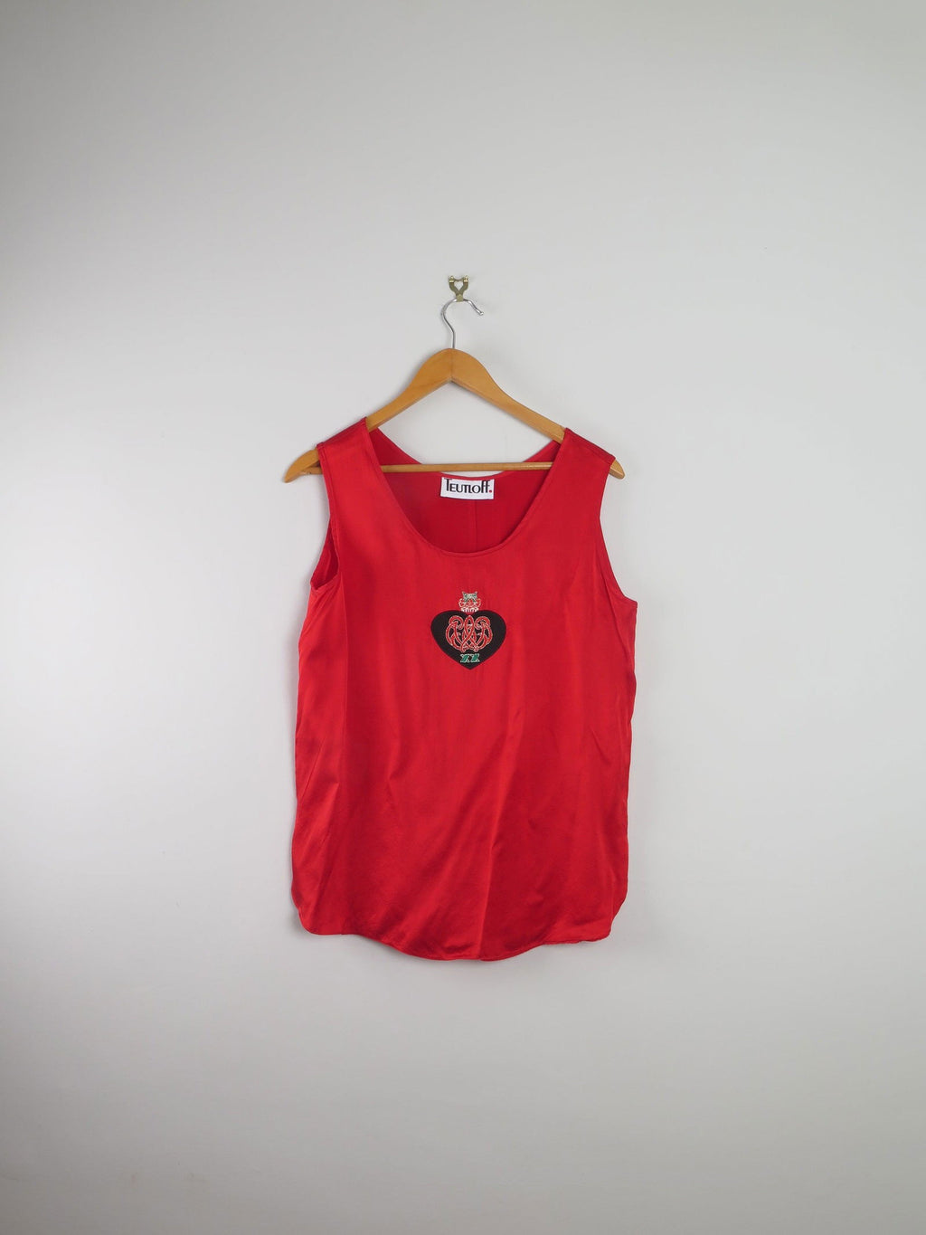 Women's Vintage Red Silk Camisole Top L - The Harlequin