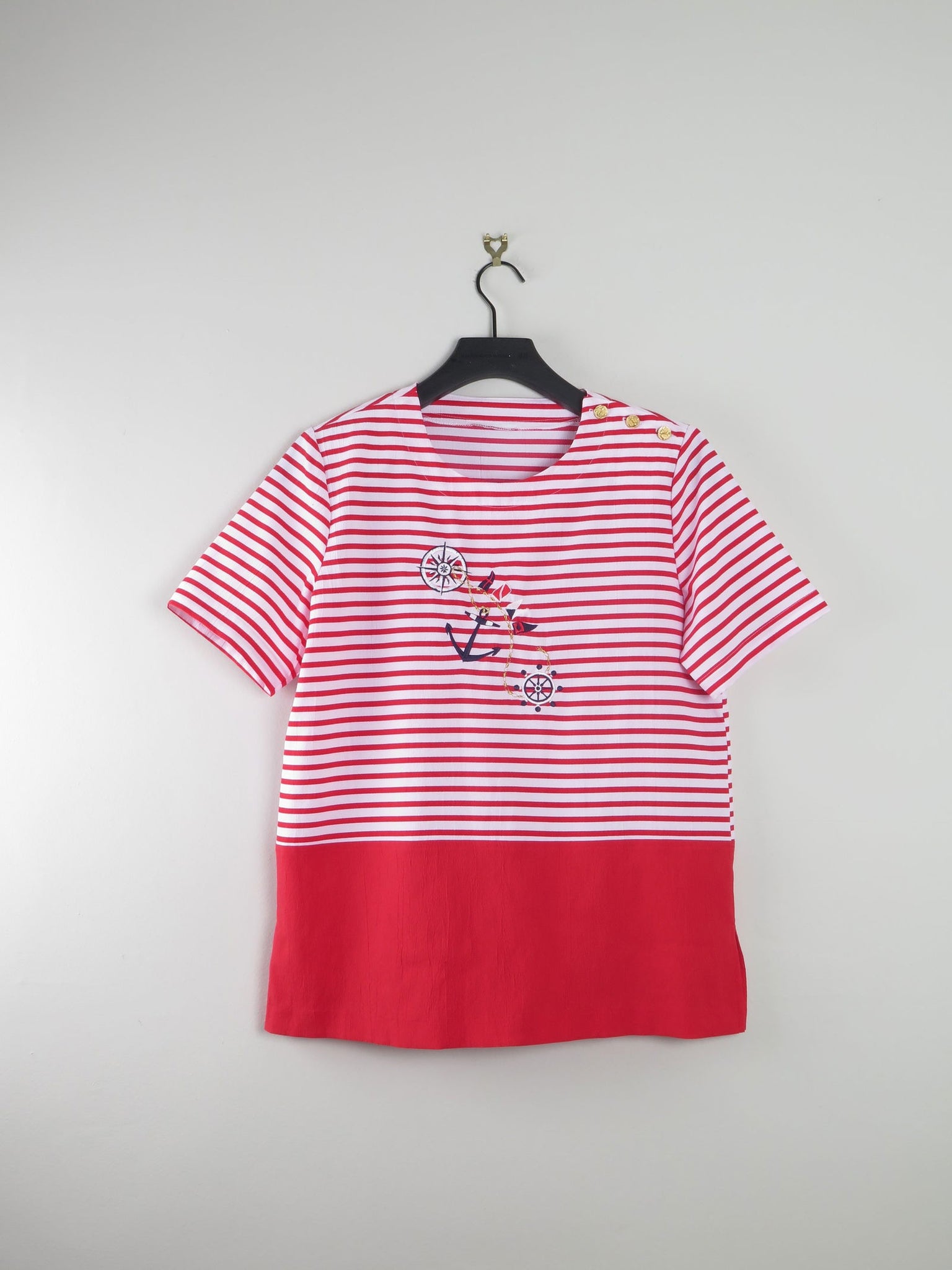 Women's Vintage Red & White Sailor Style Blouse M - The Harlequin