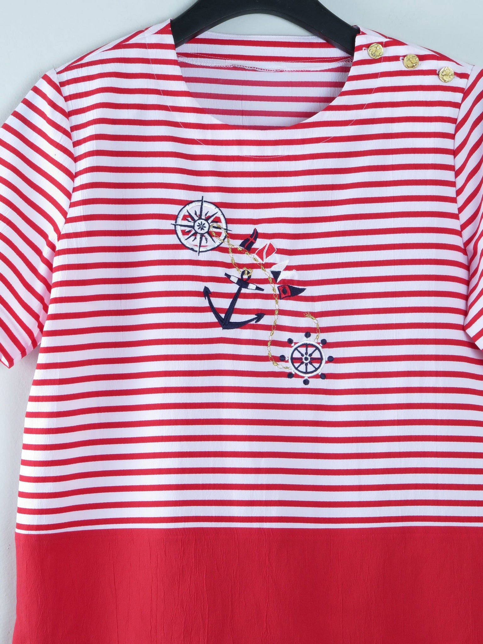 Women's Vintage Red & White Sailor Style Blouse M - The Harlequin