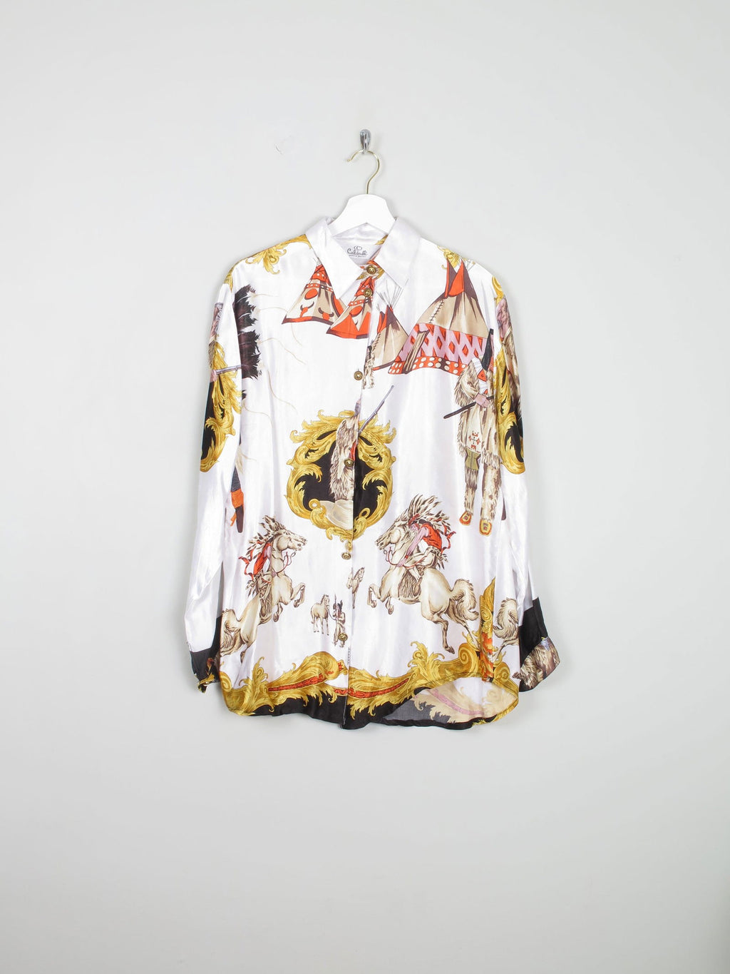 Women's Vintage Satin Printed Blouse With Collar S-L - The Harlequin