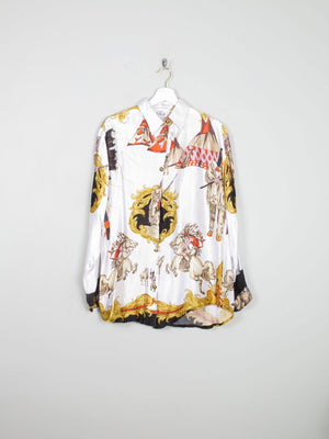 Women's Vintage Satin Printed Blouse With Collar S-L - The Harlequin