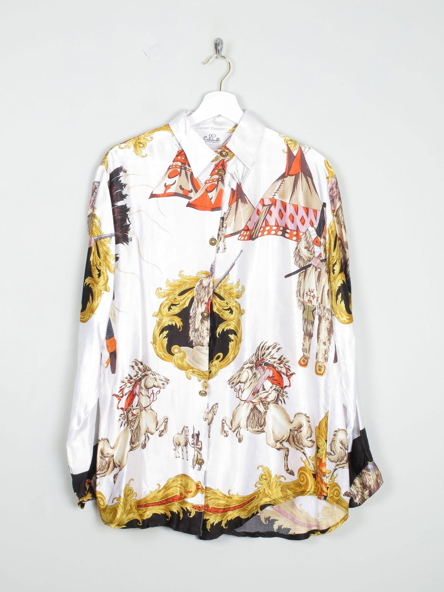 Women's Vintage Satin Printed Blouse With Collar S-L - The Harlequin