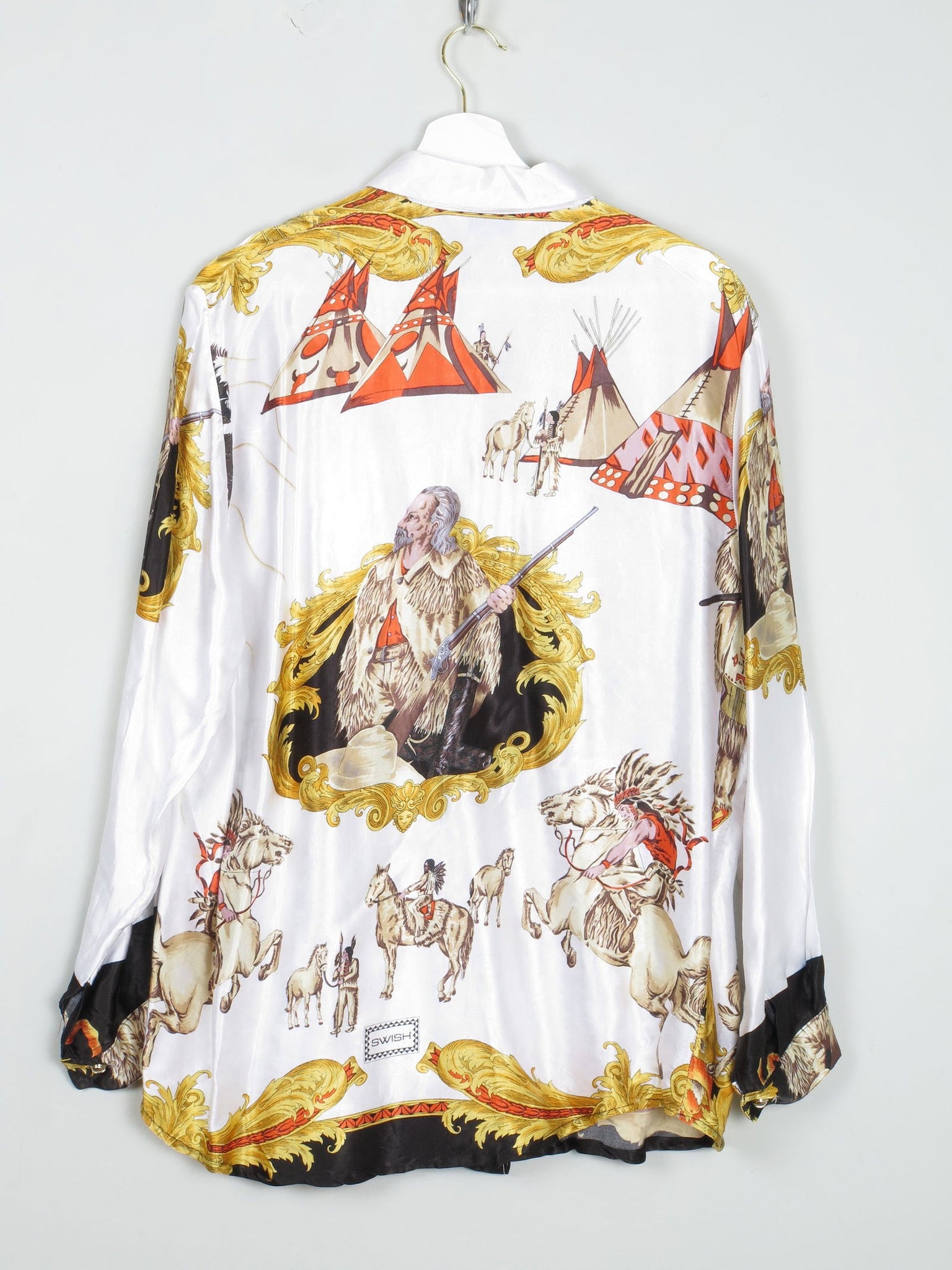 Women's Vintage Satin Printed Blouse With Collar S-L - The Harlequin