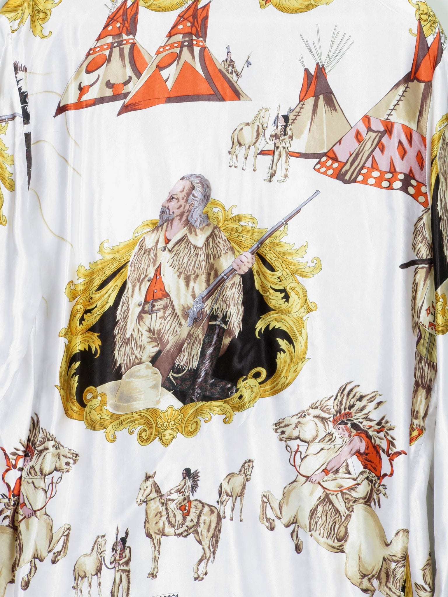 Women's Vintage Satin Printed Blouse With Collar S-L - The Harlequin