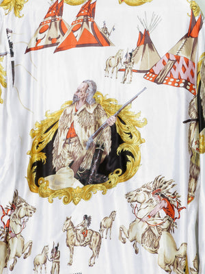Women's Vintage Satin Printed Blouse With Collar S-L - The Harlequin