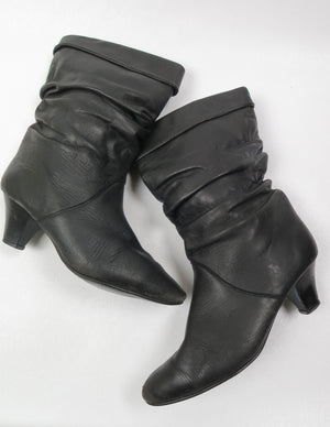 Women's Vintage Short Black Leather Boots 39/6 - The Harlequin