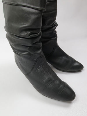 Women's Vintage Short Black Leather Boots 39/6 - The Harlequin