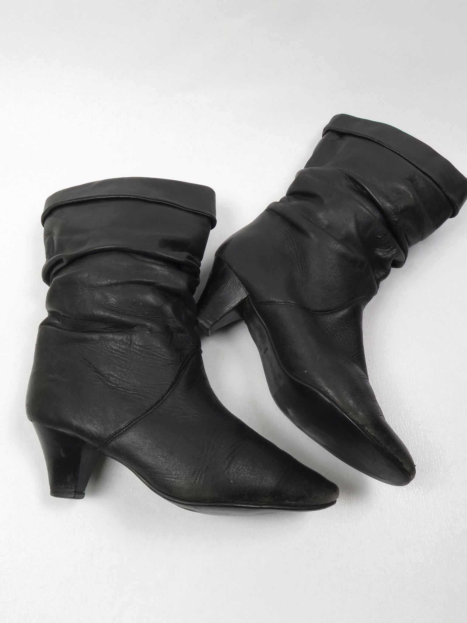 Women's Vintage Short Black Leather Boots 39/6 - The Harlequin