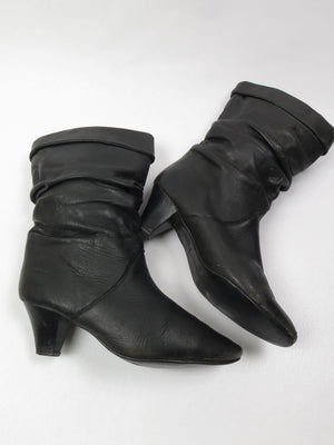Women's Vintage Short Black Leather Boots 39/6 - The Harlequin