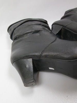 Women's Vintage Short Black Leather Boots 39/6 - The Harlequin