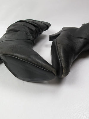 Women's Vintage Short Black Leather Boots 39/6 - The Harlequin