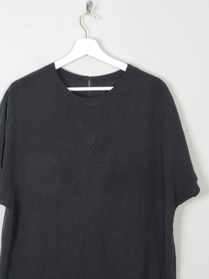 Women's Vintage Silk Short Sleeved Blouse With Embroidery M/L - The Harlequin