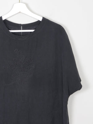 Women's Vintage Silk Short Sleeved Blouse With Embroidery M/L - The Harlequin