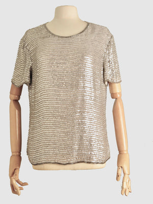 Women's Vintage Silver/ Grey Sequin Top M - The Harlequin