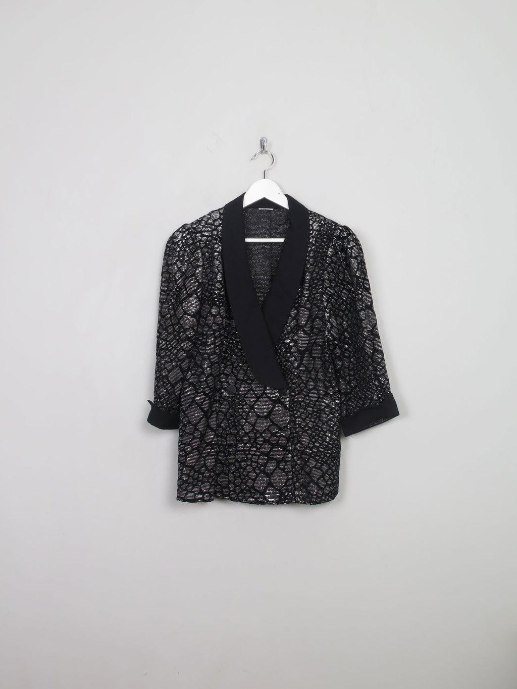 Women's Vintage Silver & Black Top/Blazer L - The Harlequin