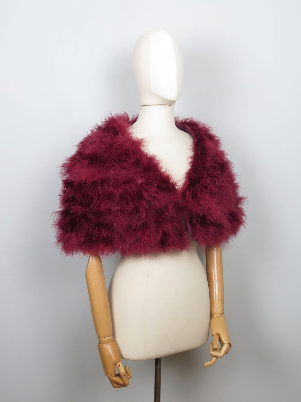 Women's Vintage Style Burgundy Marabou Cape New - The Harlequin