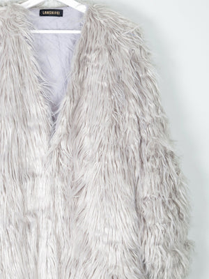 Women's Vintage Style Grey Fluffy Long Lanshifel Jacket M - The Harlequin