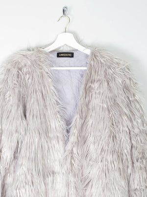 Women's Vintage Style Grey Fluffy Long Lanshifel Jacket M - The Harlequin