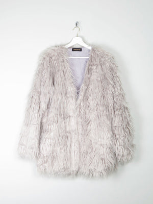 Women's Vintage Style Grey Fluffy Long Lanshifel Jacket M - The Harlequin
