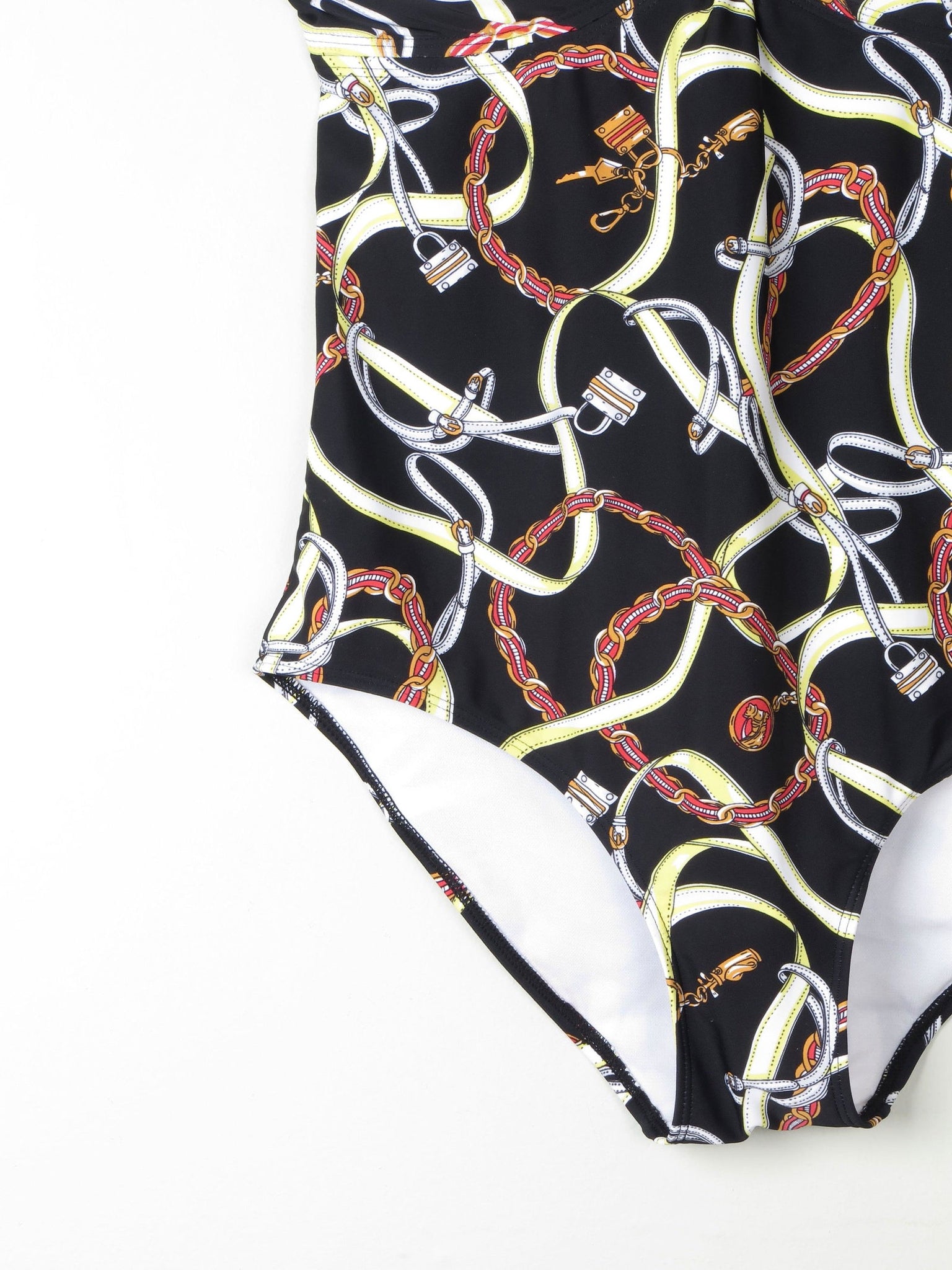 Women’s Vintage Style Halter-neck  Padded Black Swimsuit With Horse Bit Print 48 XL - The Harlequin