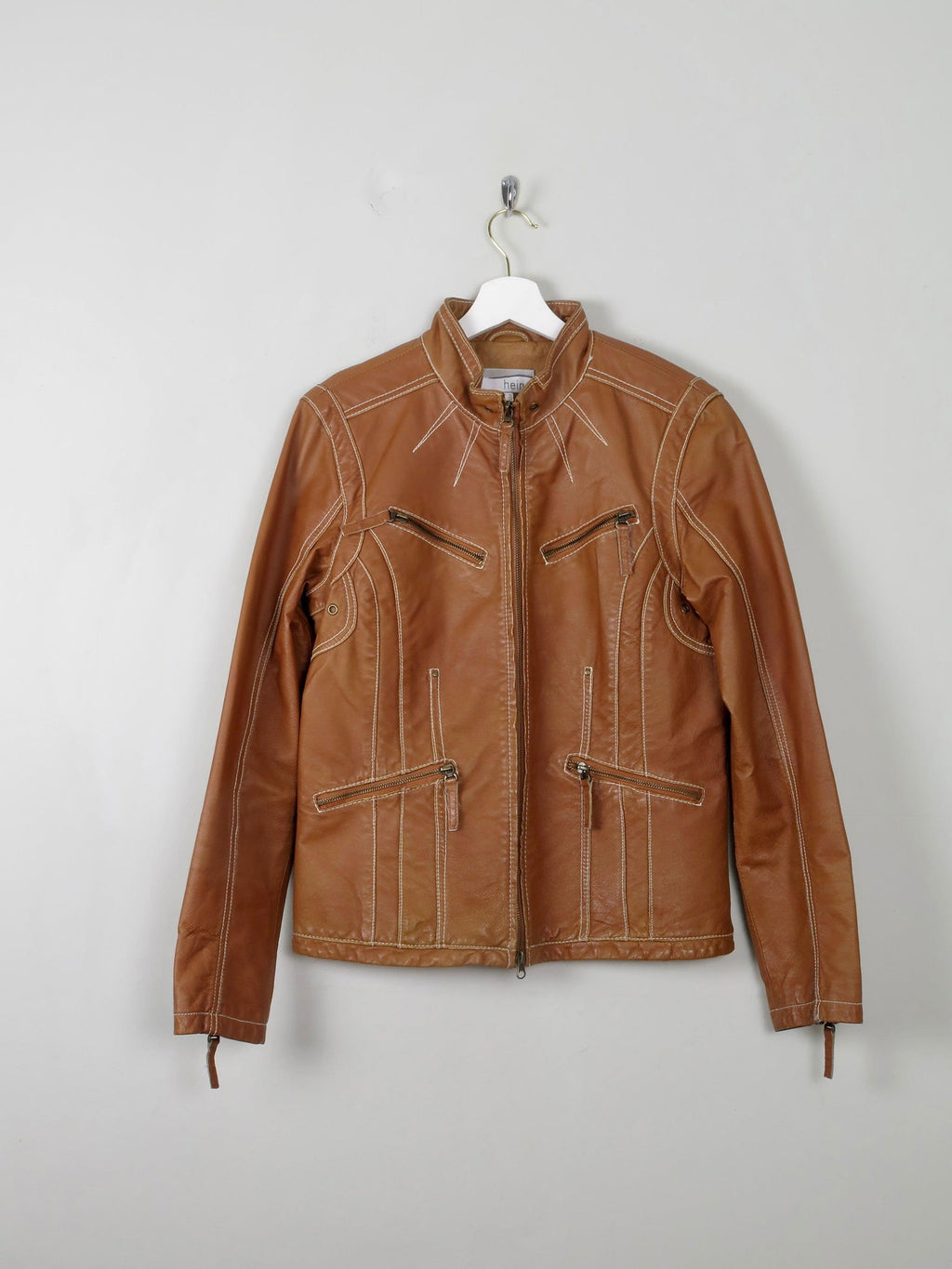 Women's Vintage Tan Leather Biker Jacket S/M - The Harlequin