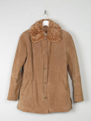 Women's Vintage Tan Suede Jacket With Furry Collar M - The Harlequin